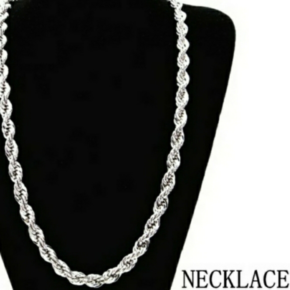 Men's 925 Sterling Silver Rope Necklace Bracelet - Picture 3 of 4